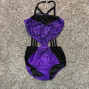 Custom-made Purple & Black Rhinestone Performance Leotard